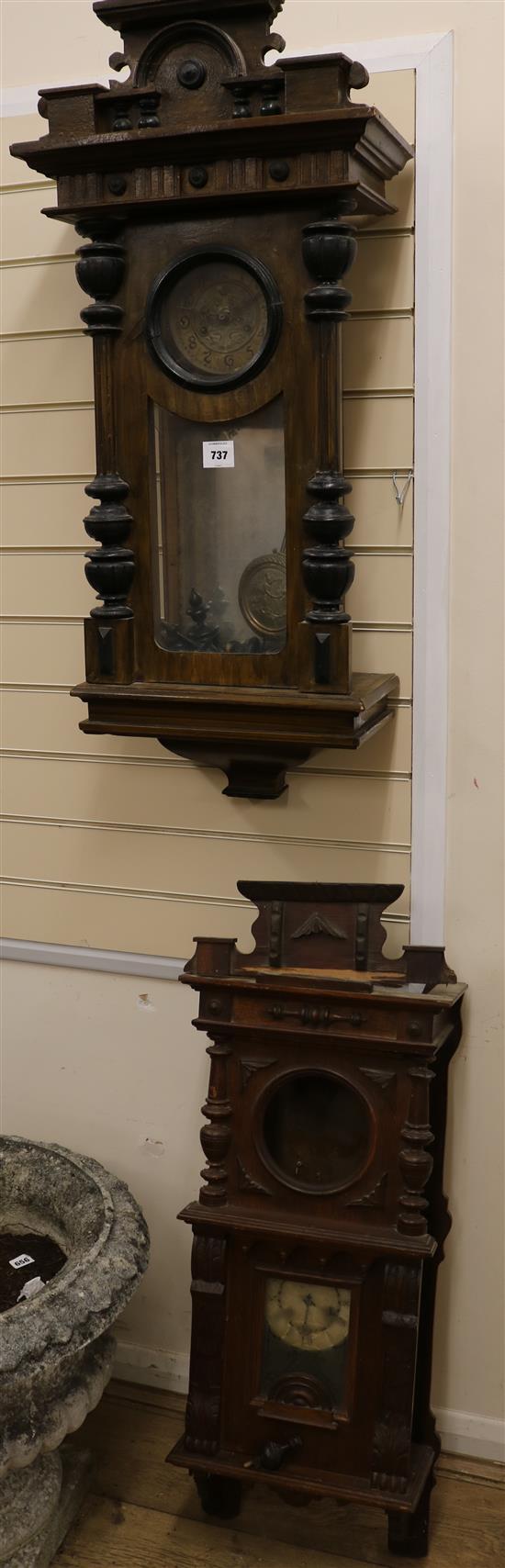 A German walnut cased wall clock, and a Junghans oak cased wall clock,